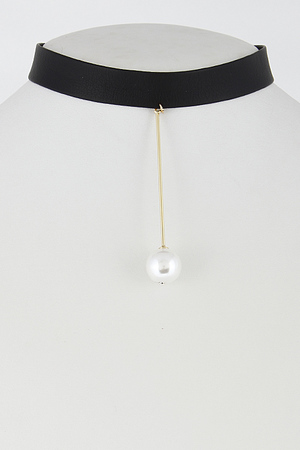 Simple Thick Choker With Bar & Faux Pearl 6DAI8